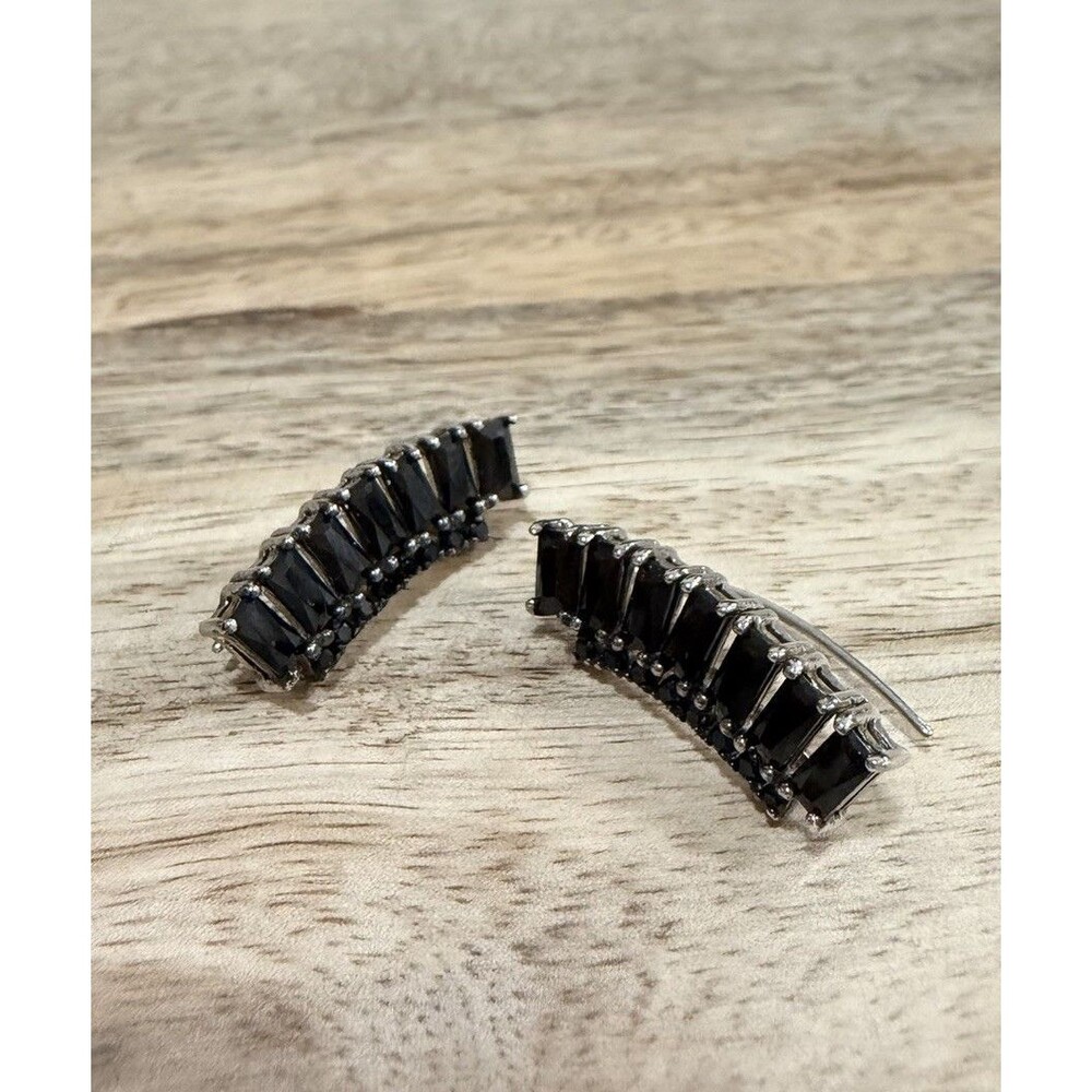 Black Zirconia Ear Climber Silver Earrings
